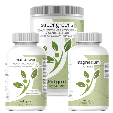 Mannen Vitaliteit Bundel met Manpower capsules, Magnesium Citraat en Supergreens poeder